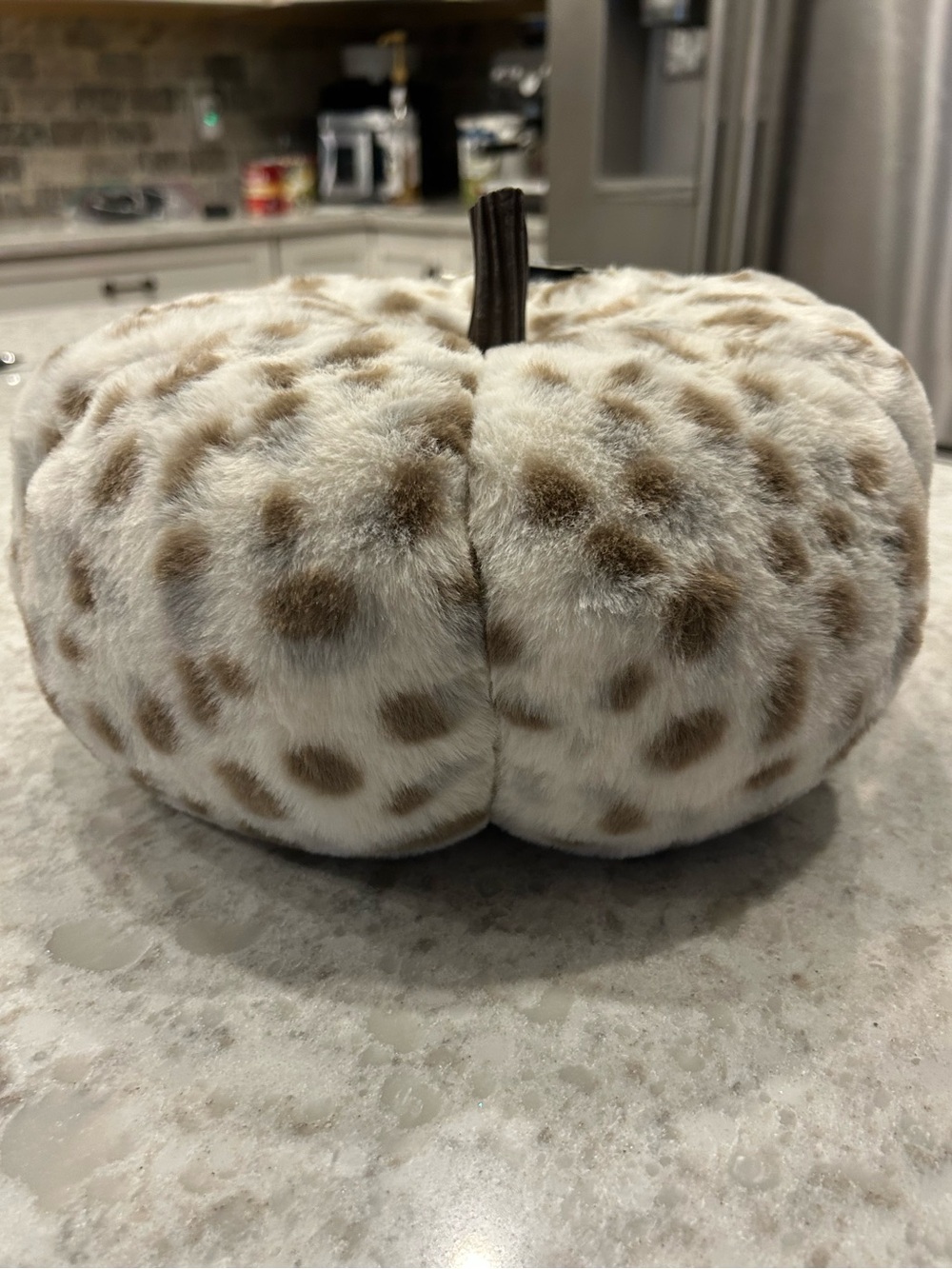 “New” Rachel Zoe Spotted Faux Fur Decorative Pumpkin in Cream and Brown